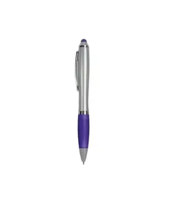 Penna twist in plastica con fusto argentato, impugnatura gommata colorata in tinta