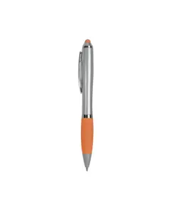 Penna twist in plastica con fusto argentato, impugnatura gommata colorata in tinta