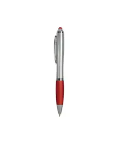 Penna twist in plastica con fusto argentato, impugnatura gommata colorata in tinta