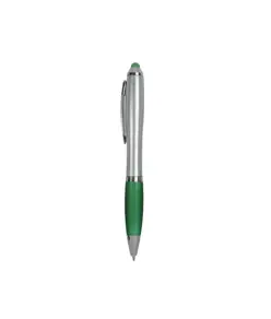 Penna twist in plastica con fusto argentato, impugnatura gommata colorata in tinta