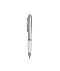 Penna twist in plastica con fusto argentato, impugnatura gommata colorata in tinta