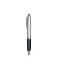 Penna twist in plastica con fusto argentato, impugnatura gommata colorata in tinta