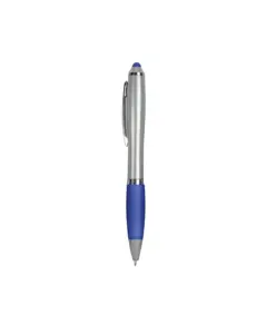 Penna twist in plastica con fusto argentato, impugnatura gommata colorata in tinta