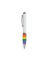 Penna twist in plastica con fusto bianco, impugnatura arcobaleno