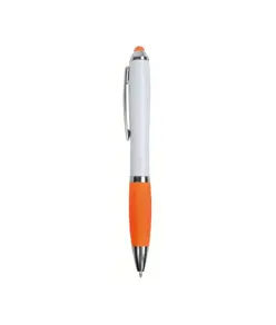 Penna twist in plastica con fusto bianco, impugnatura gommata colorata in tinta