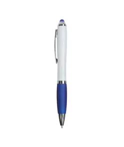 Penna twist in plastica con fusto bianco, impugnatura gommata colorata in tinta