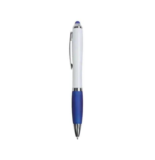 Penna twist in plastica con fusto bianco, impugnatura gommata colorata in tinta