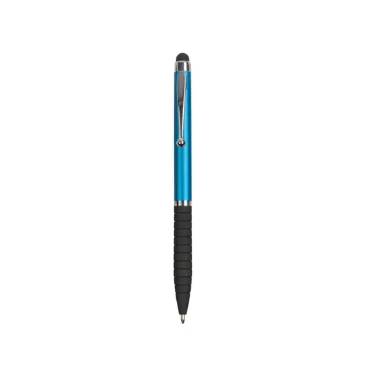 Penna twist in plastica, con impugnatura gommata e gommino per touch screen