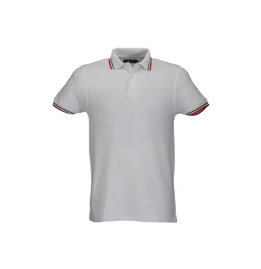 Polo a piqué di cotone 100% 180 g/m2, manica corta, bordi in tricolore