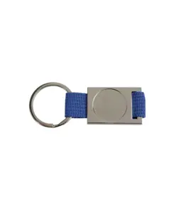 Portachiavi in alluminio/nylon. Spazio centrale idoneo per logo resina