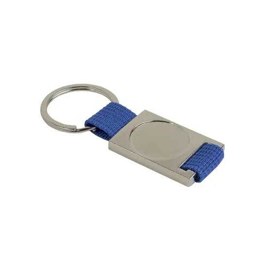Portachiavi in alluminio/nylon. Spazio centrale idoneo per logo resina