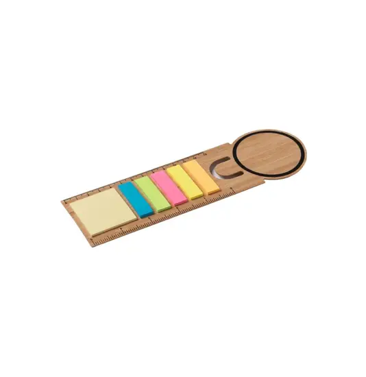 Righello segnalibro in bambù. Include 25 post-it medi e 125 post-it mini