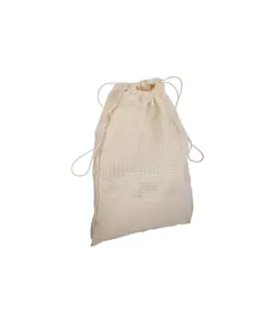 Sacchetto in cotone naturale da 135 g/m2 con rete e chiusura a strozzo, 25x30 cm Handle