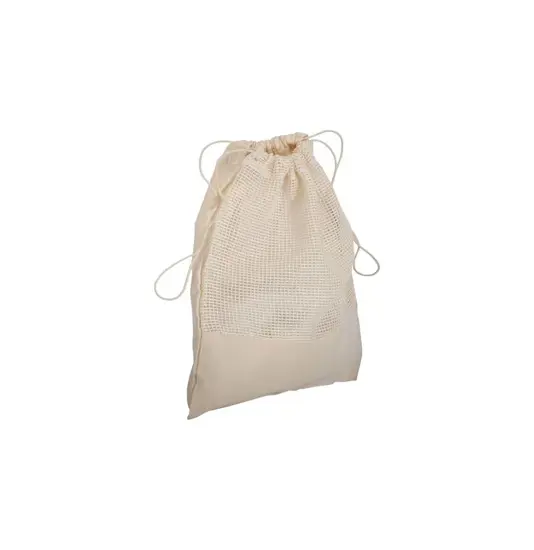 Sacchetto in cotone naturale da 135 g/m2 con rete e chiusura a strozzo, 25x30 cm Handle