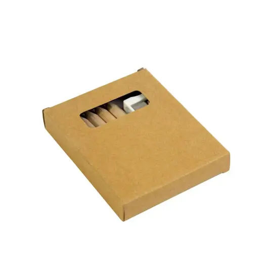 Set composto da 6 matite in legno colorate, temperino in plastica e album, in scatola