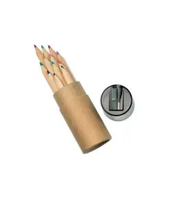 Set di 12 matite in legno colorate a sezione esagonale in confezione cilindrica di cartone