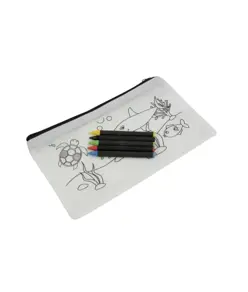 Set di 5 pastelli a cera colorati a sezione cilindrica, in astuccio colorabile in TNT
