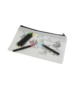 Set di 5 pastelli a cera colorati a sezione cilindrica, in astuccio colorabile in TNT
