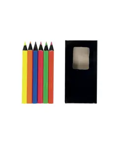 Set di 6 matite in legno colorate fluo a sezione cilindrica, in scatola di cartone