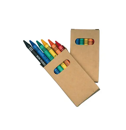 Set di 6 pastelli a cera colorati a sezione cilindrica, in scatola di cartone