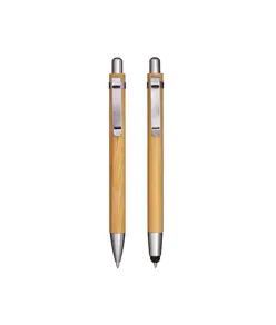 Set di due penne a scatto in bamboo, di cui una con gommino per touch screen