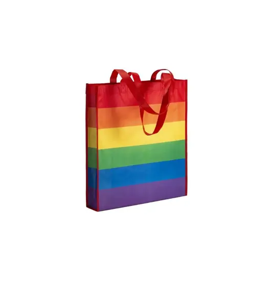 Shopper arcobaleno in r-pet  80g/m2, manici lunghi e soffietto Handle