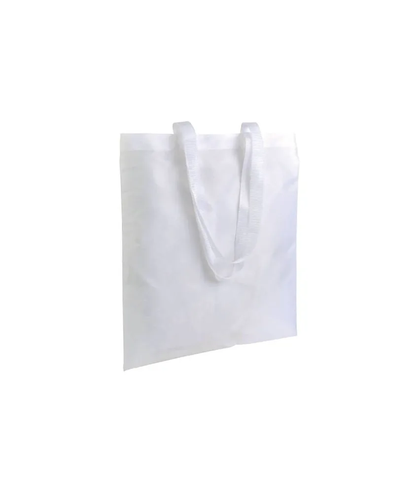 50 pezzi Shopper bianca in poliestere, manici lunghi colorati Handle