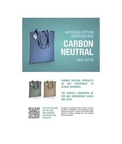 Shopper carbon neutral in cotone riciclato  280 g/m2, manici lunghi Handle