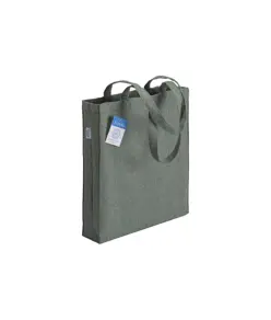 Shopper carbon neutral in cotone riciclato 280 g/m2, manici lunghi e soffietto Handle