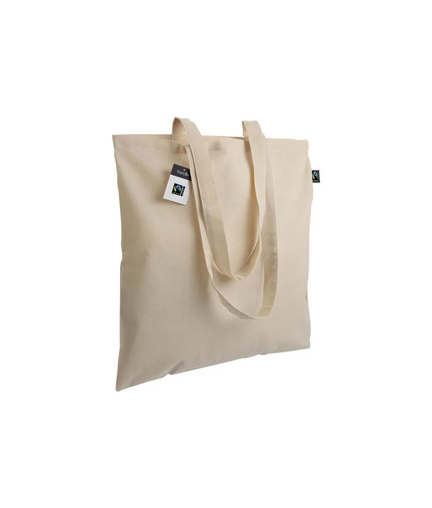 50 pezzi Shopper certificata Fairtrade in cotone 140g/m2, manici lunghi Handle