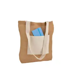 Shopper con soffietto alla base in Juta con manici e tasca esterna (18 x 15 cm) in cotone Handle