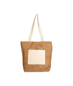 Shopper con soffietto alla base in Juta con manici e tasca esterna (18 x 15 cm) in cotone Handle
