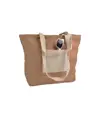 Shopper con soffietto alla base in juta con manici e tasca esterna (18 x 15 cm) in cotone Handle