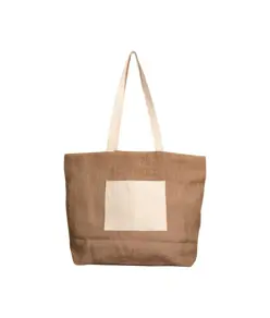 Shopper con soffietto alla base in juta con manici e tasca esterna (18 x 15 cm) in cotone Handle