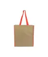 Shopper con soffietto in carta con interno in PP 140 g/m2, manici lunghi a nastro colorati