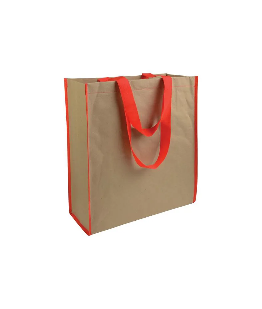 25 pezzi Shopper con soffietto in carta con interno in PP 140 g/m2, manici lunghi a nastro colorati