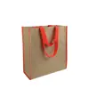 Shopper con soffietto in carta con interno in PP 140 g/m2, manici lunghi a nastro colorati