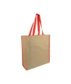 Shopper con soffietto in carta con interno in PP 140 g/m2, manici lunghi a nastro colorati