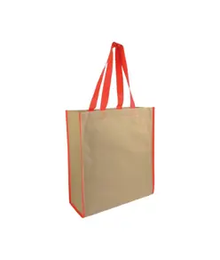 Shopper con soffietto in carta con interno in PP 140 g/m2, manici lunghi a nastro colorati