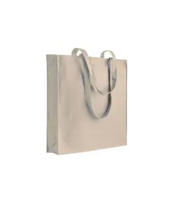 Shopper con soffietto in cotone 250 g/m2, manici lunghi e chiusura con zip