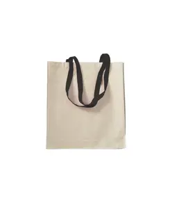 Shopper con soffietto in cotone naturale 220 g/m2, manici lunghi colorati Handle