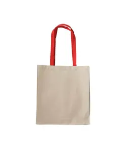 Shopper con soffietto in cotone naturale 220 g/m2, manici lunghi colorati Handle