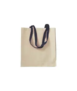 Shopper con soffietto in cotone naturale 220 g/m2, manici lunghi colorati Handle