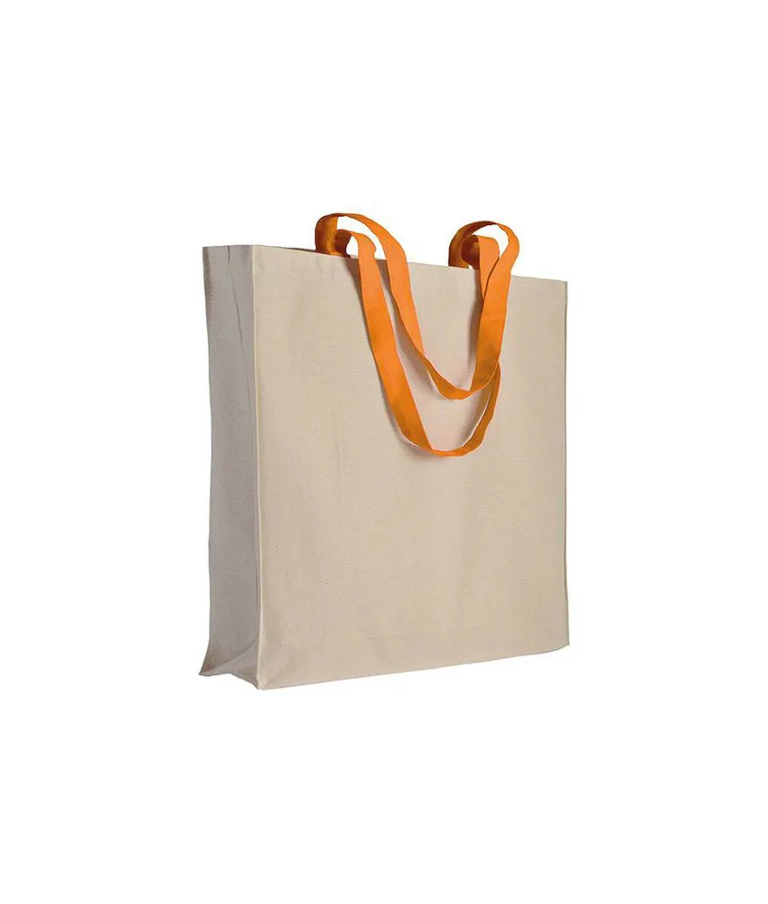 20 pezzi Shopper con soffietto in cotone naturale 220 g/m2, manici lunghi colorati Handle