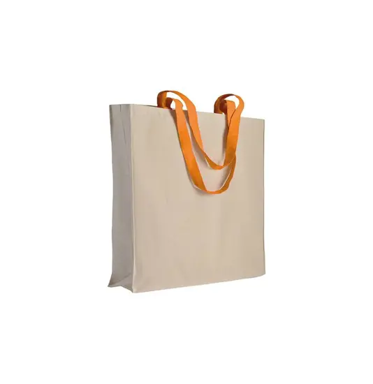 Shopper con soffietto in cotone naturale 220 g/m2, manici lunghi colorati Handle