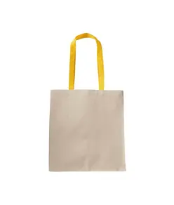 Shopper con soffietto in cotone naturale 220 g/m2, manici lunghi colorati Handle