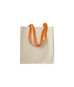 Shopper con soffietto in cotone naturale 220 g/m2, manici lunghi colorati Handle