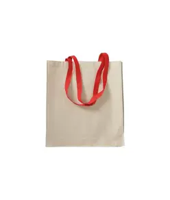 Shopper con soffietto in cotone naturale 220 g/m2, manici lunghi colorati Handle