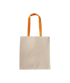 Shopper con soffietto in cotone naturale 220 g/m2, manici lunghi colorati Handle