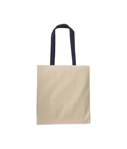 Shopper con soffietto in cotone naturale 220 g/m2, manici lunghi colorati Handle